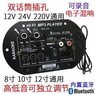 6寸8寸10寸双话筒插孔大功率FM蓝牙车载功放板12V24V220V低音炮芯