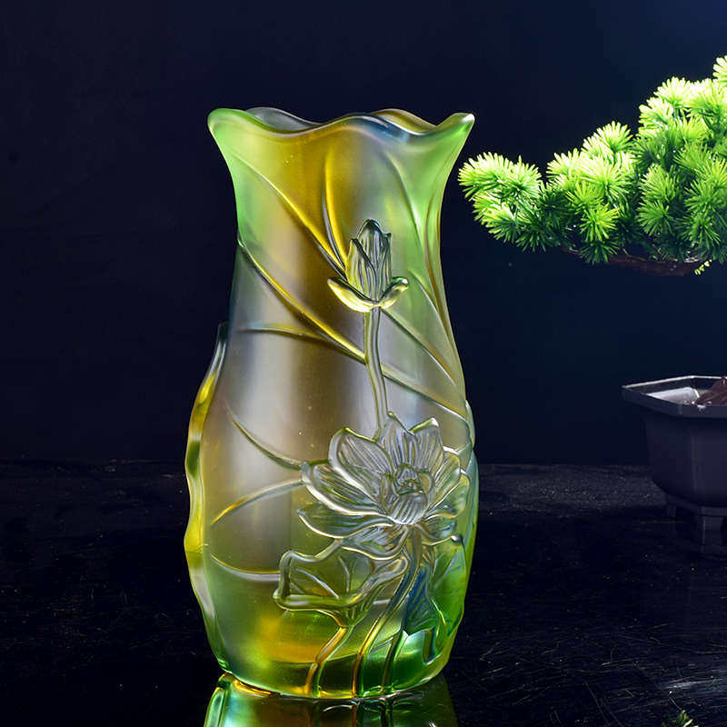 供佛仿琉璃莲花插花瓶玻璃供佛莲花花瓶宝瓶花瓶养花富贵竹用品