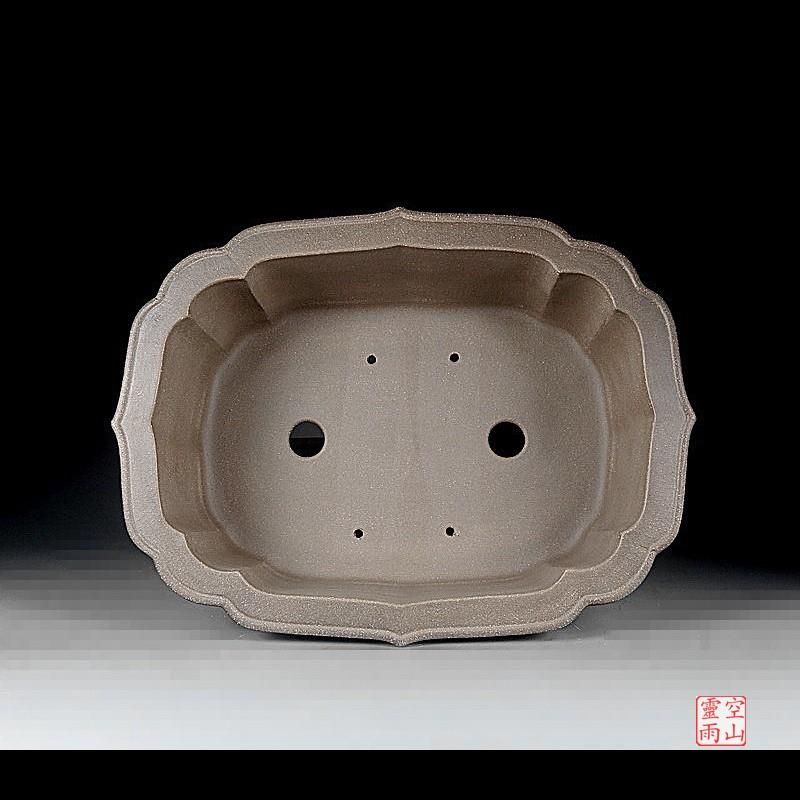 精品宜兴紫砂盆景花盆 全手工仿古剑木瓜形黑松老鸦柿青灰段泥40