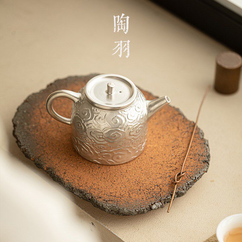 何赋森鎏银祥云茶壶养生泡茶壶高档功夫茶具瓷鎏银大号泡茶器送礼