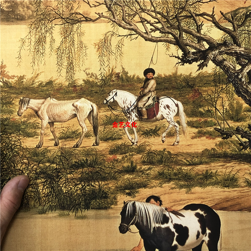 清 郎世宁 百骏图百马图古代名家重彩工笔长卷国画高清微喷装饰画