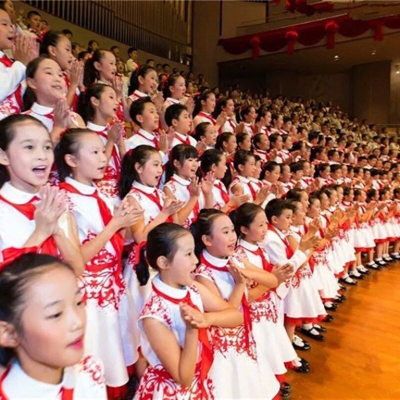 中小学生大合唱团演出服六一少儿朗诵比赛长短袖纱裙红领巾合唱服