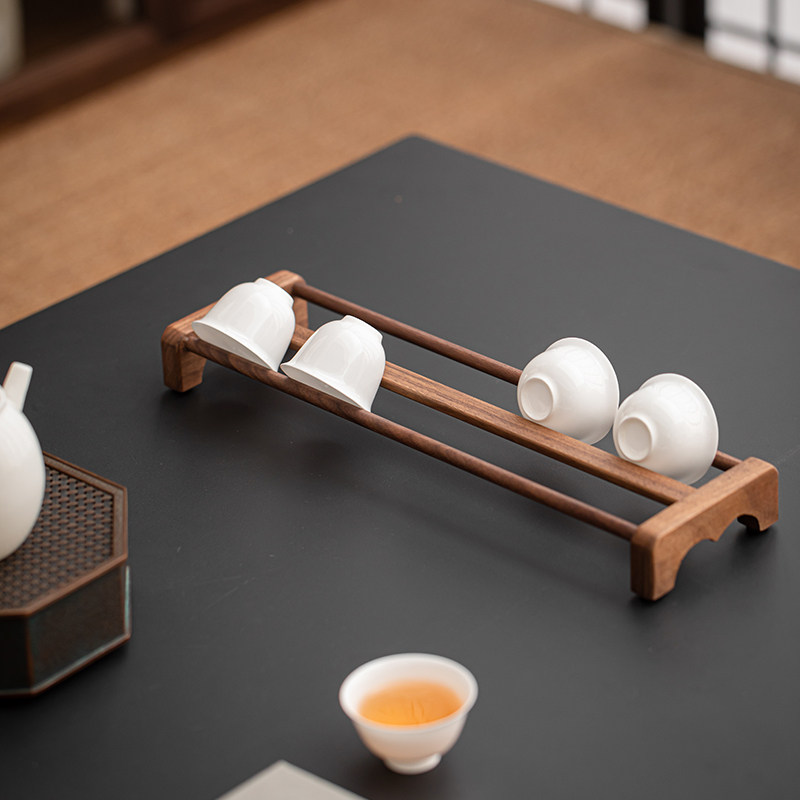 胡桃实木茶杯架茶杯收纳架子杯子晾干沥水置物架功夫茶道配件