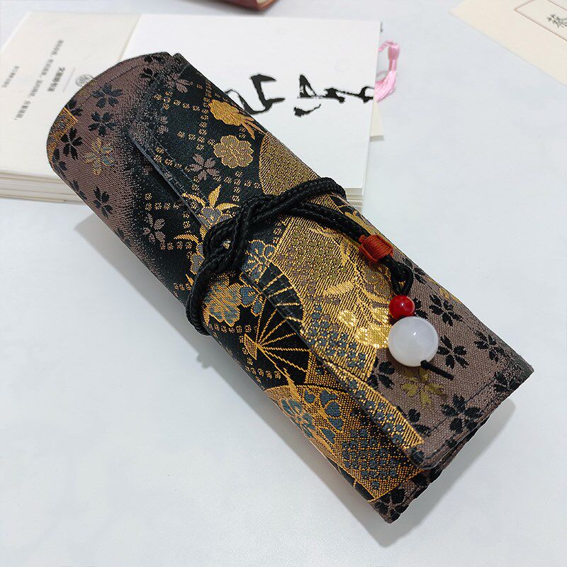 蔡籽手作包邮提花笔帘钢笔笔包西阵织扇子款布艺笔袋便携收纳包