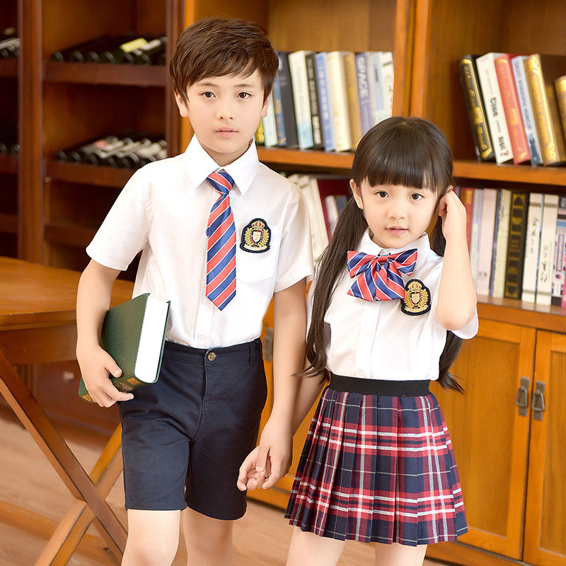 幼儿园园服夏季短袖男女童装白色衬衫中小学生学院风班服校服套装
