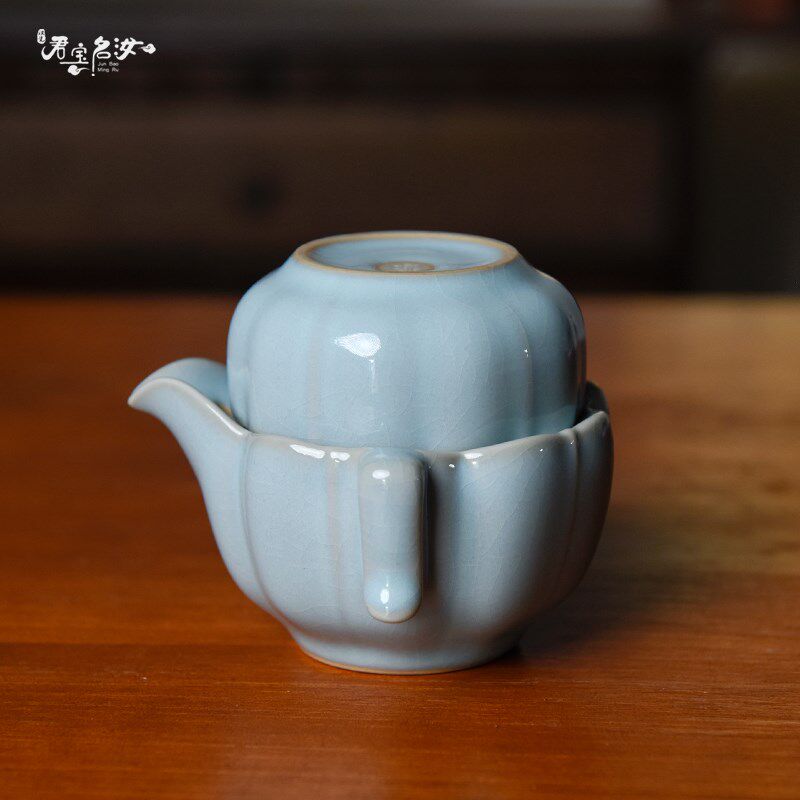 汝州汝瓷 原产地原矿汝窑 快客杯 手抓壶 便携茶具 旅行茶具套装