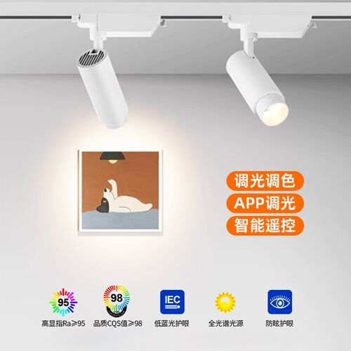 轨道led射灯三色变光无极调光智能遥控调焦适用服装店餐厅工业风