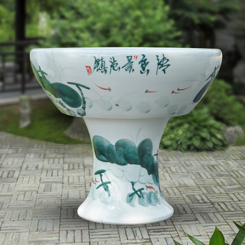 陶瓷鱼缸景德镇瓷底座创意金鱼缸高脚水浅乌龟缸睡莲碗莲养鱼养花