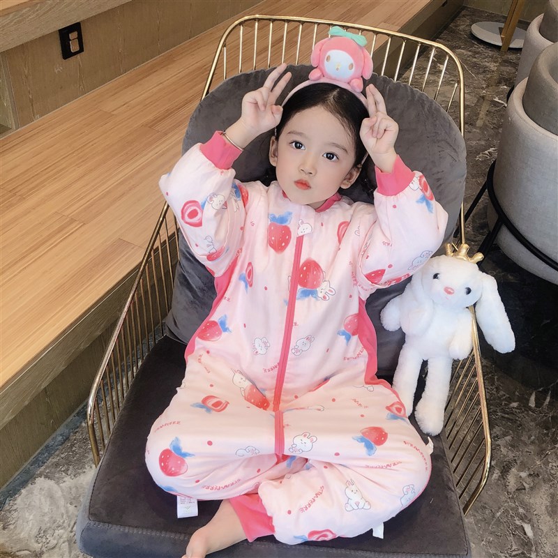 夹棉可拆袖秋冬婴儿睡袋宝宝儿童春秋防踢被子神器纱布新生儿款