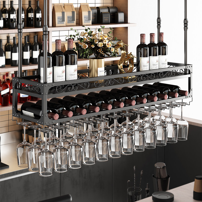酒吧吧台吊架酒杯架倒挂悬挂式酒柜酒架铁艺壁挂红酒葡萄酒杯架子