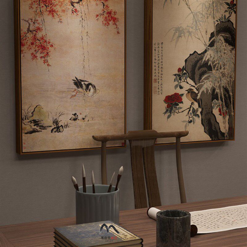 米亦堂x桃潭浴鸭图 简约禅意新中式花鸟国画客厅餐厅走廊玄关挂画