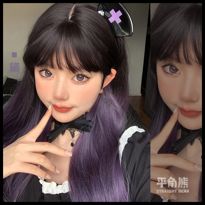 平角熊假发女长卷发彩色lolita渐变甜美可爱自然jk全头套【黛】