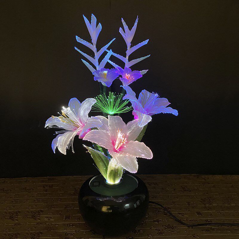 感应灯盆景花灯桃花七彩灯光纤百花LED莲花灯春节装饰新中式摆件