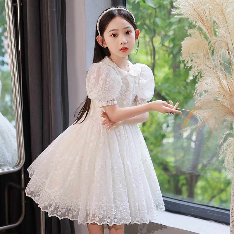 女童生日公主裙高端花童小女孩婚礼儿童主持人钢琴演奏晚礼服白色