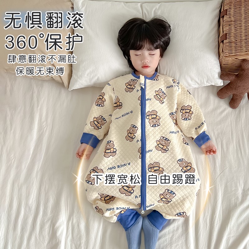 睡袋儿童秋冬款恐龙夹棉男童防踢被子神器婴儿连体睡衣加厚中大童