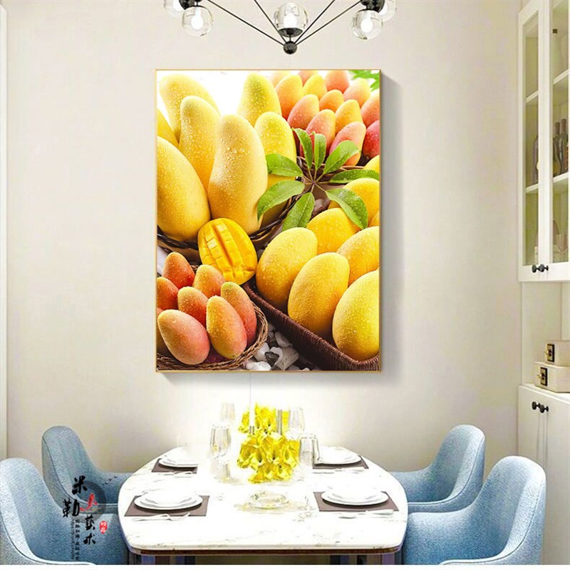 晶瓷镶钻餐厅装饰画单幅水果有框画客厅墙挂画饭厅单联金属框壁画