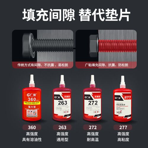 广粘螺纹紧固锁固密封胶低中高强度螺栓防松耐高温厌氧螺丝胶277
