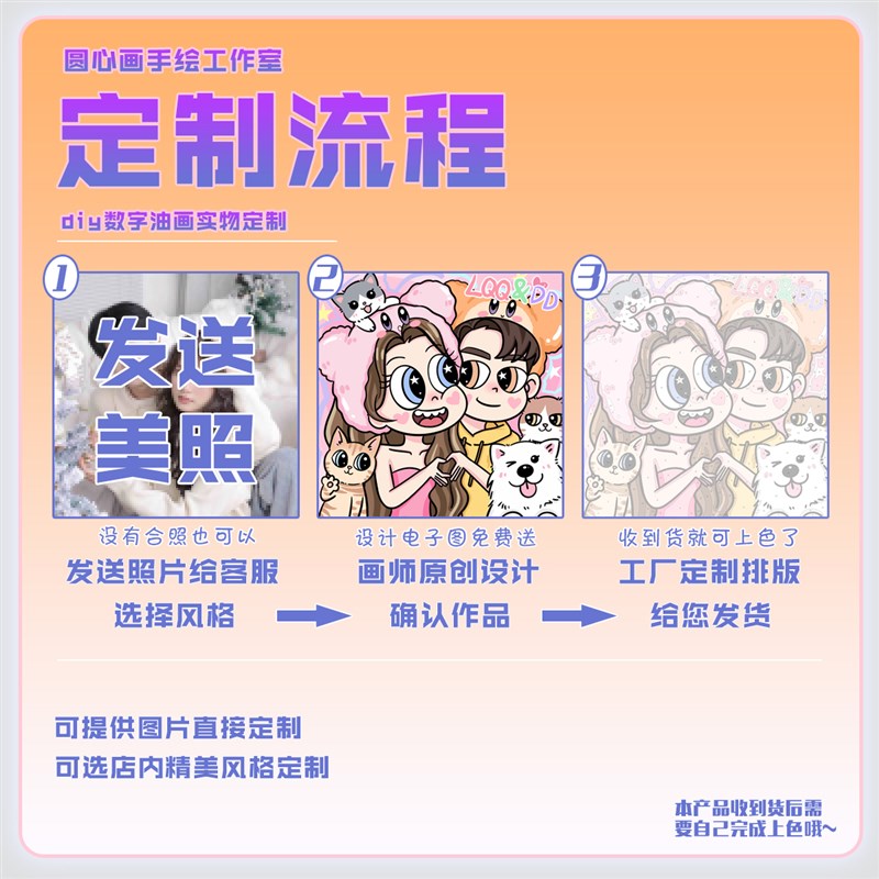 星蝶公主数字油画定制画画填色diy情侣手绘油画丙烯画礼物画像