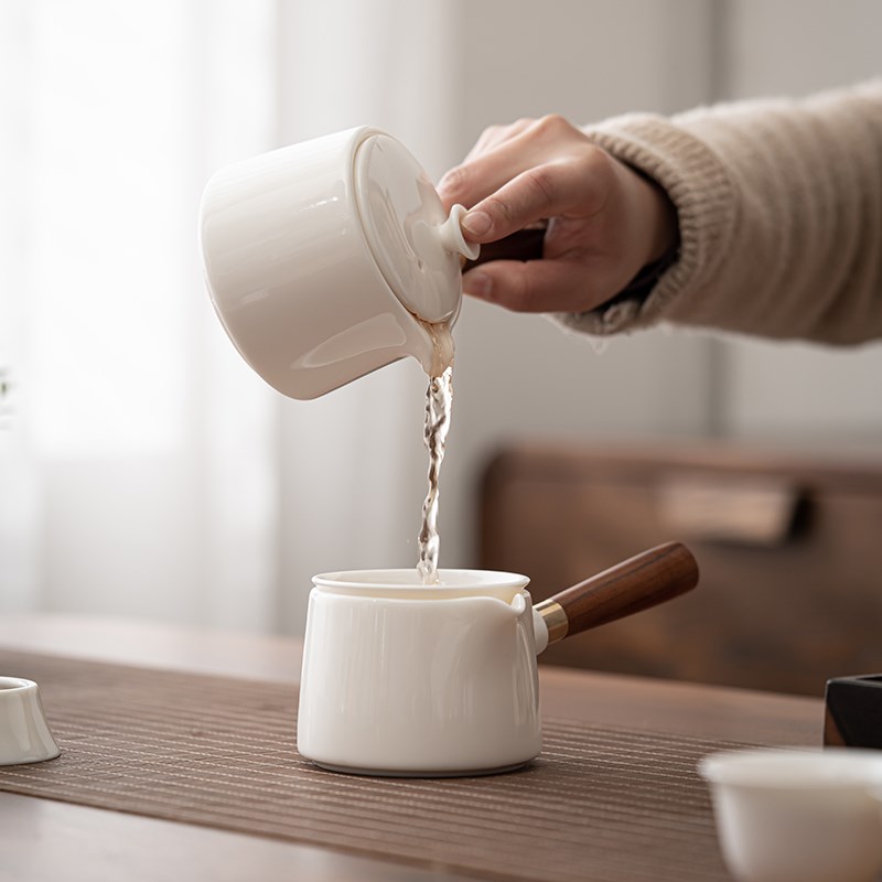 苏氏陶瓷羊脂玉茶具套装双侧把壶纯白瓷功夫茶杯礼盒装套装
