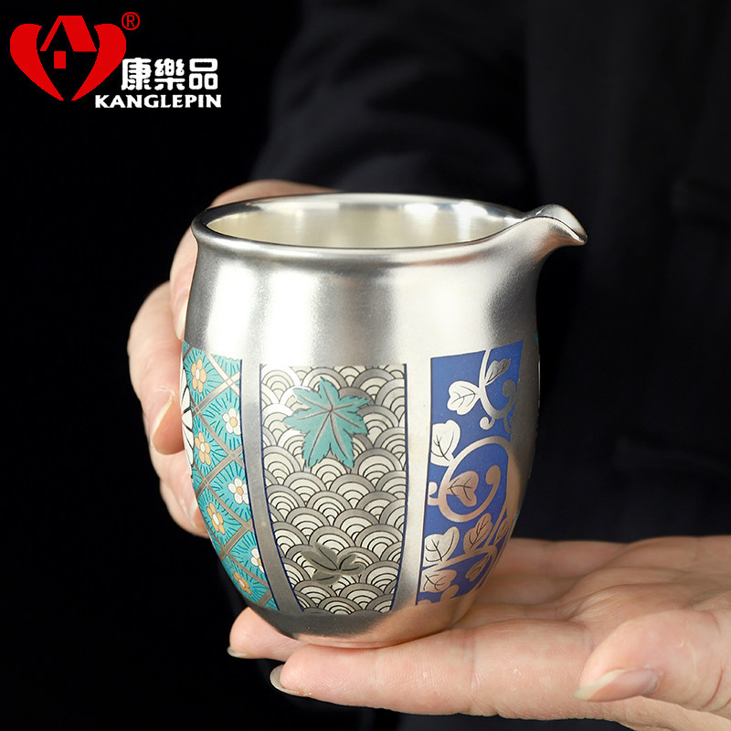 何赋森大师纯手工鎏银公道杯鎏银999万花茶海陶瓷匀杯功夫分茶器