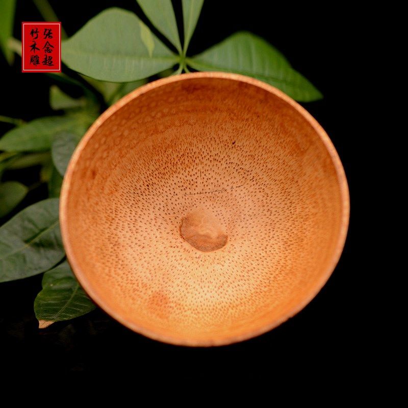 精选老竹根雕爆满钉金饭碗竹雕茶碗实用雅玩龙鳞纹茶碗张念超本工