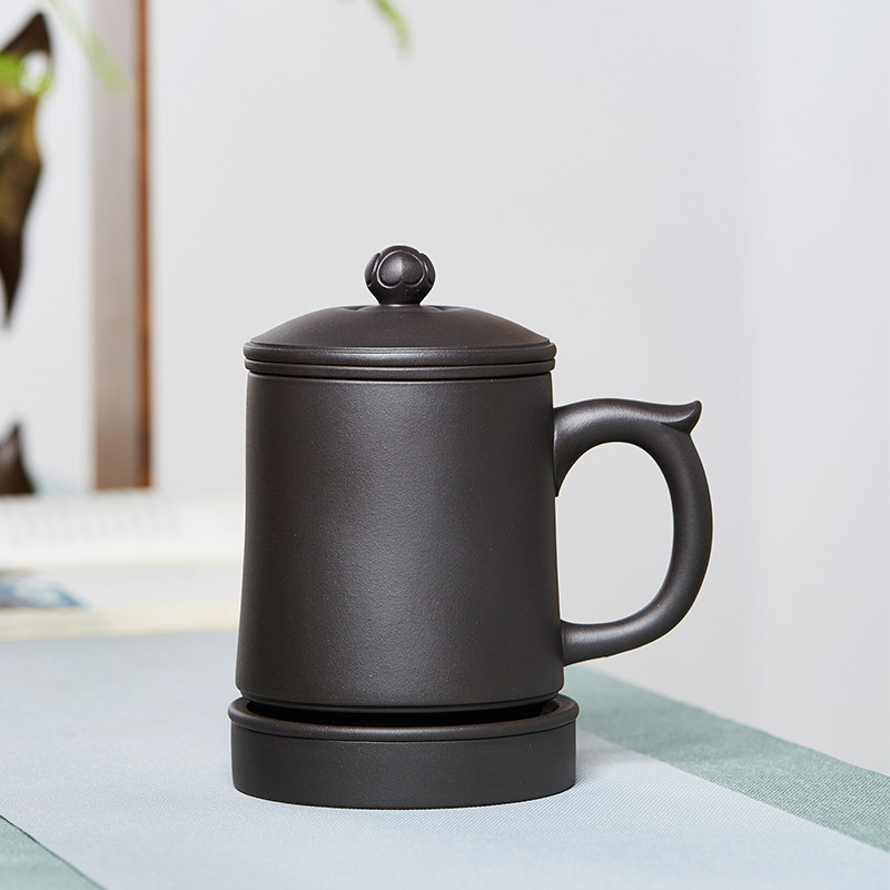 尊壶宜兴紫砂杯原矿黑泥泡茶杯茶水分离内胆过滤隔舱水杯陶瓷茶具