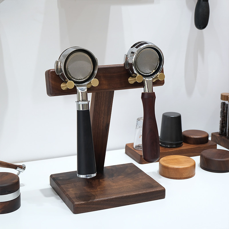 意式咖啡机手柄展示架胡桃木收纳层架实木挂架家用手柄底座拿取方