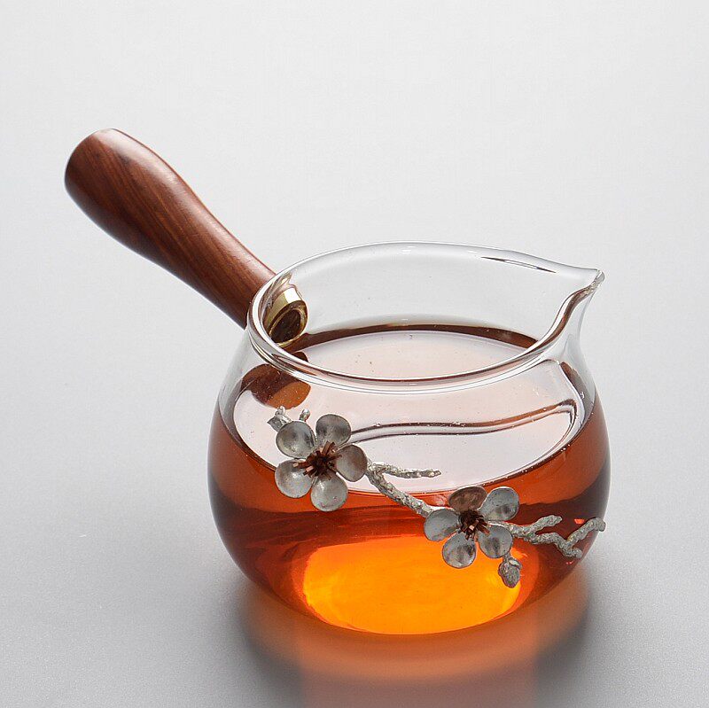 侧把玻璃公道杯耐热加厚个性梅花功夫茶具分茶器茶漏茶虑一体公杯