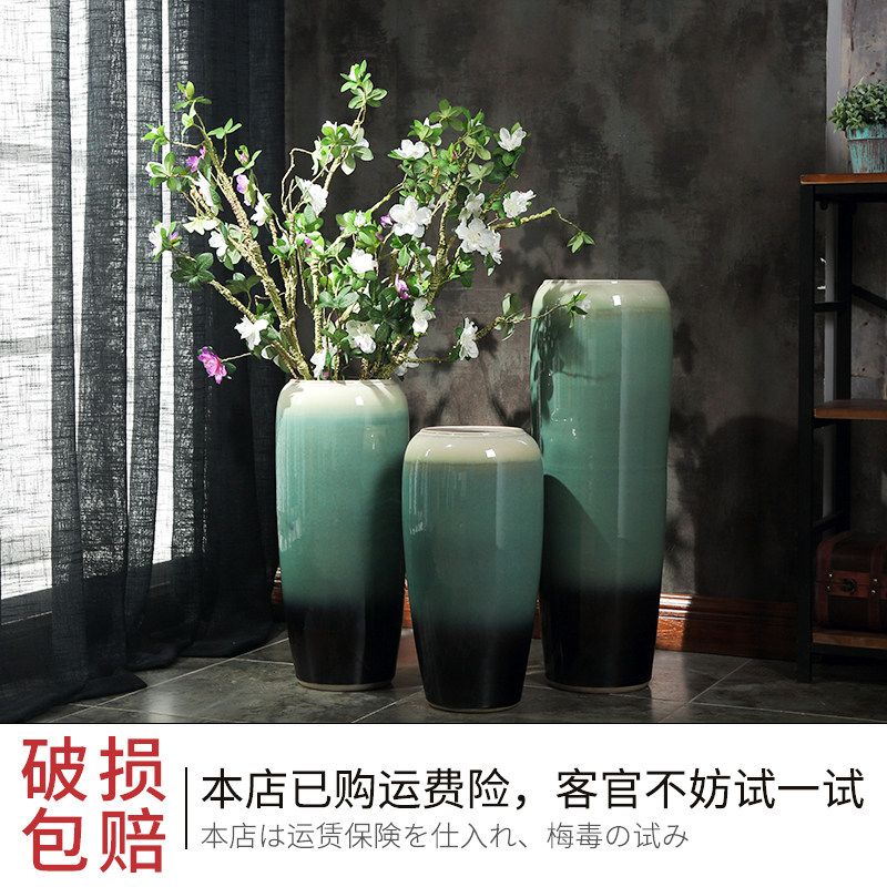 新中式绿色小清新陶瓷大号落地花瓶装饰摆件客厅插花干花装饰瓶子