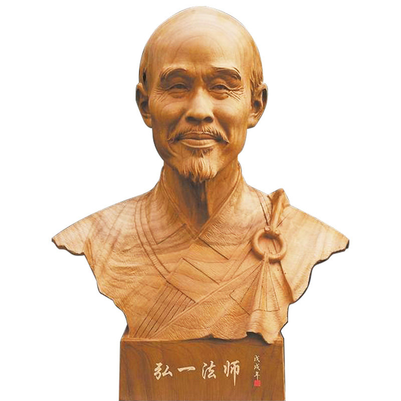 李叔同玻璃钢仿铜人物雕塑铸铜弘一法师肖像校园景观艺术雕像定制