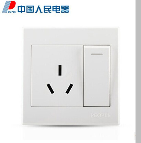 人民电器 人民电工墙壁开关R86D-K2S一开双控带三孔16A插座 雅白