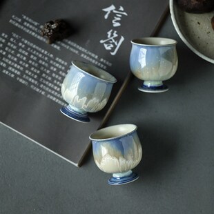 景德镇手工柴烧窑变茶杯品茗杯陶瓷女主人杯玉色粉珀高足杯单杯
