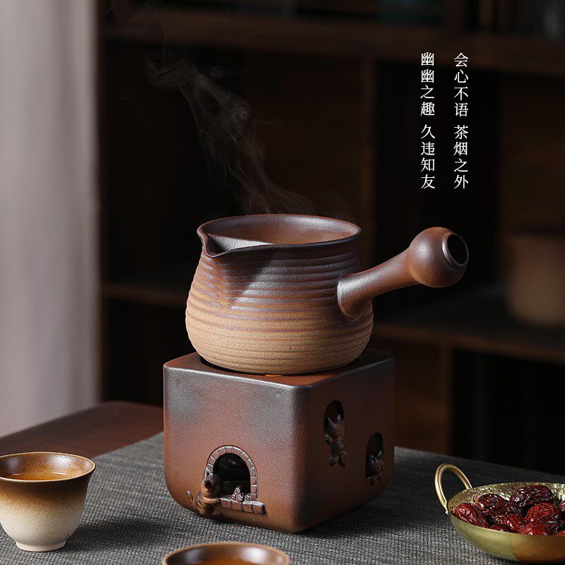 中式陶泥酒精炉茶炉煮茶器 户外煮茶壶烧水炉套装温茶炉加热底座