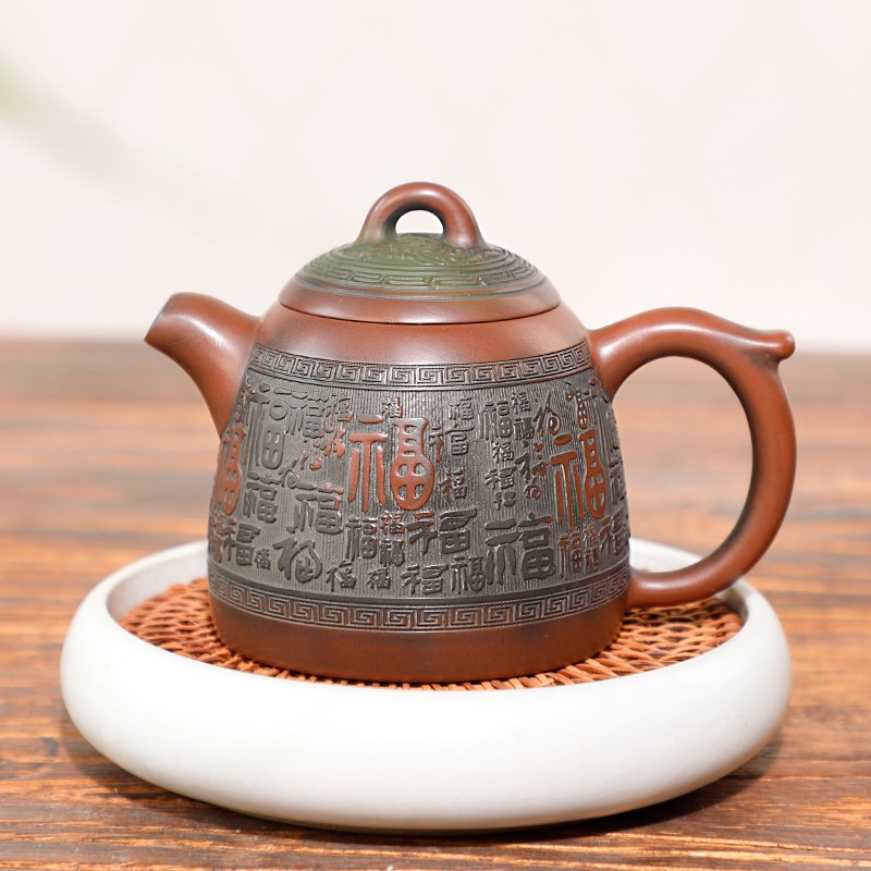 广西钦州坭兴陶茶壶百福秦权壶手工紫砂建水紫陶瓷泥兴陶茶具家用