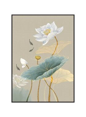 卫生间挂画防水新中式荷花厕所墙壁画酒店浴室免打孔洗手间装饰画