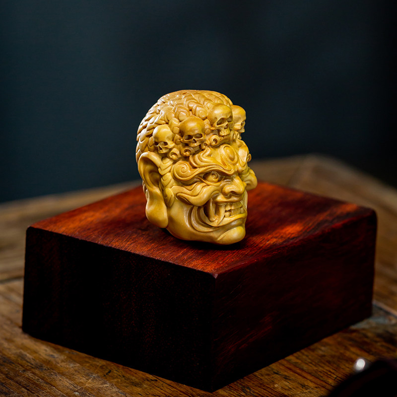黄杨木雕手把件佛头佛像不动明王男士随身盘玩钥匙扣装饰汽车挂件