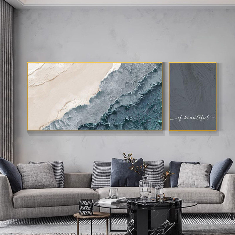 奶油风肌理画客厅装饰画高级感沙发背景墙挂画绿色抽象大幅墙壁画