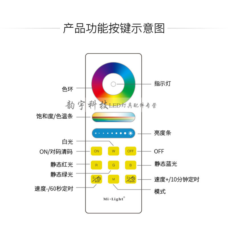 LED七彩灯带控制器RGB彩灯变色灯条智能遥控调光器呼吸定时关灯