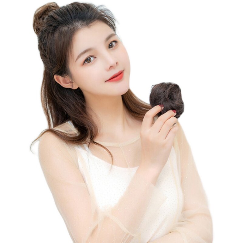 真发丸子头发圈盘发神器假发女头花苞头蓬松懒人自然假发包半发饰