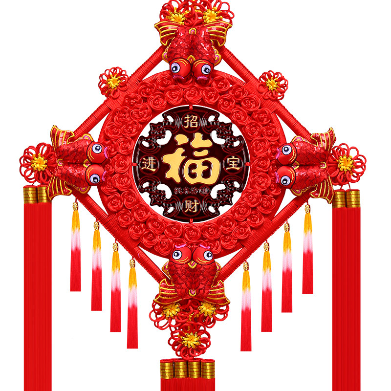 中国结桃木挂件新款大号客厅福字挂饰家居玄关乔迁影视墙平安装饰