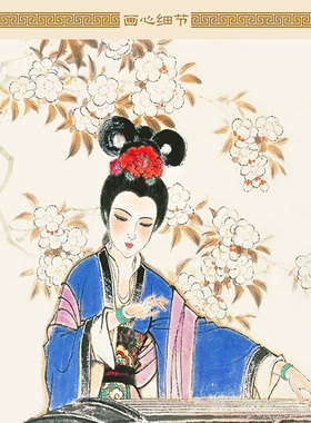 仕女抚琴图 古筝弹琴人物画像卷轴挂画 中式复古装饰字画定制订做