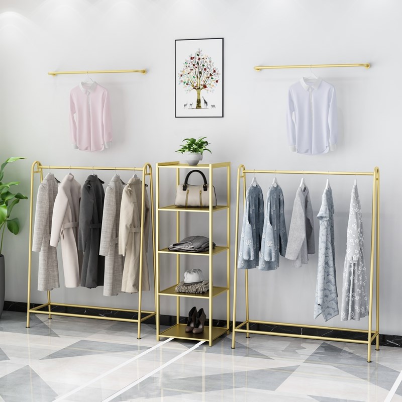 女装服装店婚纱货架展示架子陈列专用落地式卖挂衣服的杆中岛金色