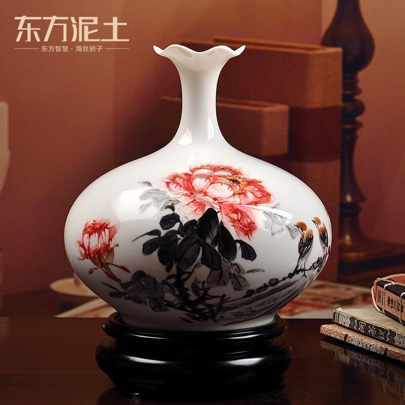 东方泥土中式古典客厅花瓶摆件创意家居客厅插花装饰品/写意牡丹