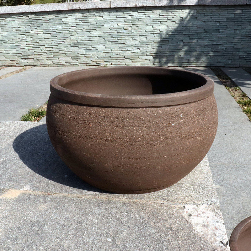 粗陶花盆庭院特大口径浅圆陶土盆简约大花钵户外陶罐睡莲荷花鱼缸