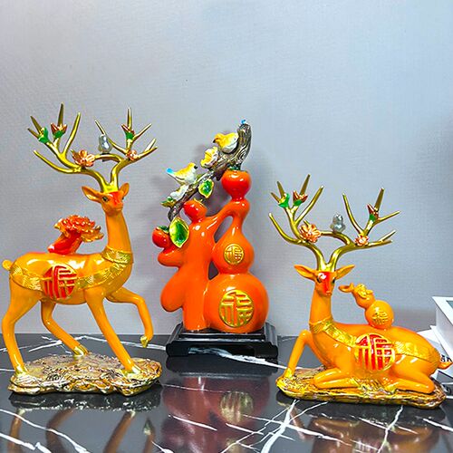 蛇年新品【福禄双全】福鹿葫芦三件套乔迁之喜酒柜玄关装饰品摆件