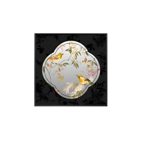 中古风镜面装饰画新中式客厅花鸟图案卧室镜子挂画高级感法式壁画
