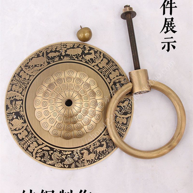 新中式仿古大门门环拉手纯铜别墅祠堂实木门把手兽头装饰大拉把