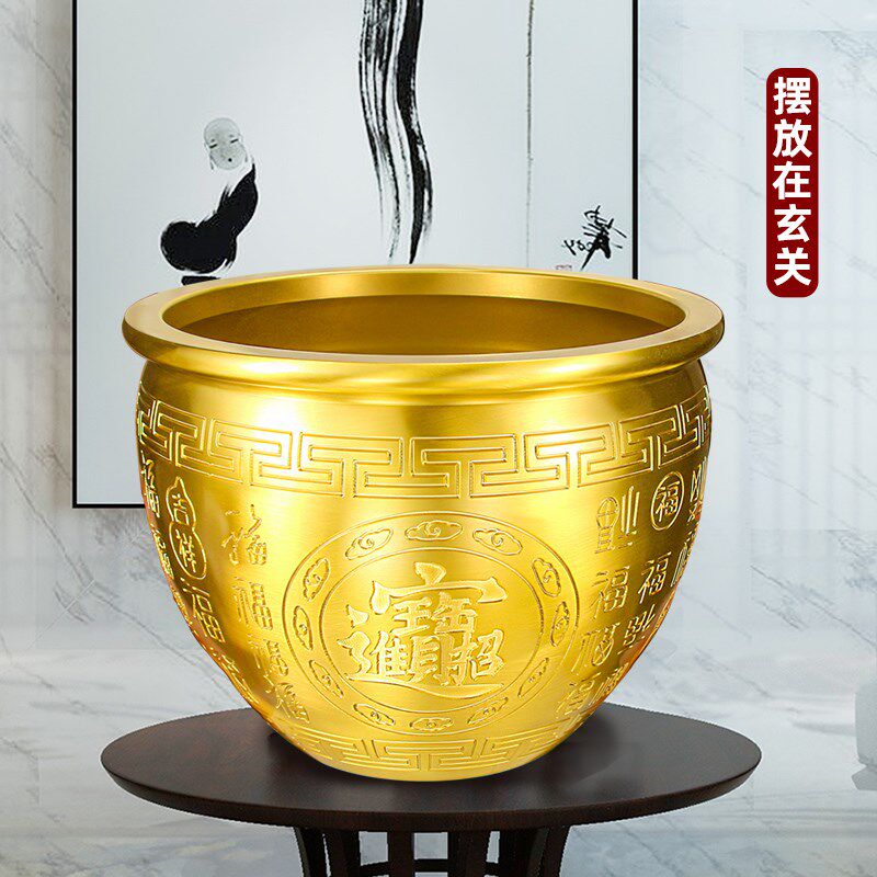 超大号百福缸黄铜米缸八宝缸铜缸水缸客厅装饰送礼桌面中式摆件