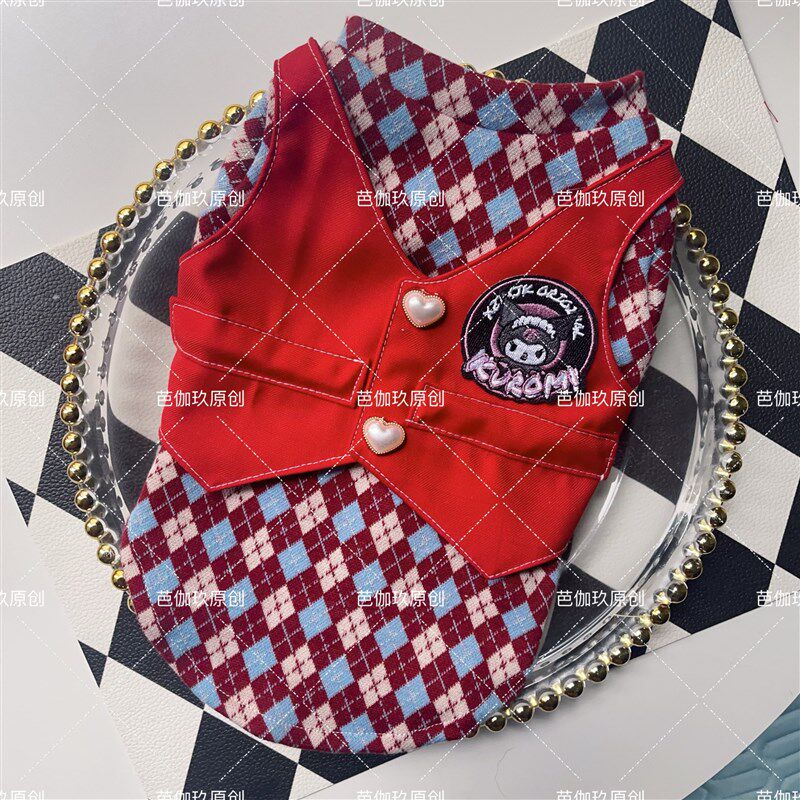 狗狗春秋天衣服猫咪英伦风马甲法斗比熊约克夏中小型犬复古红裙子