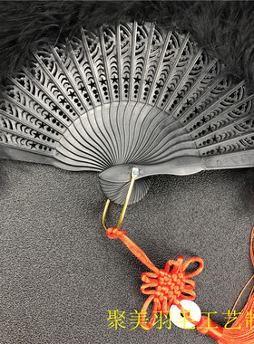 孔雀羽毛舞蹈扇子 全绒加厚古风扇子个性折扇旗袍走秀汉服搭配